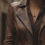 Women's Vintage Lapel Pocket Faux Leather Jacket
