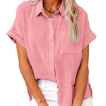 Women's Solid Color Button Down Short Sleeve Shirt