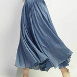 Women's Cotton Linen Skirt Casual Elastic High Waist Pleated A-Line Beach Skirts