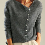 Women's Retro Style Round Neck Single-Row Button Cashmere Knit Thin Cardigan