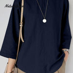 Women's Solid Color Loose Elegant Casual Cotton And Linen T-Shirt