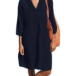 Women's Solid Color Loose Elegant Casual V-neck Pocket Cotton And Linen Dress