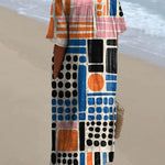 Women's Vintage Abstract Geometric Pattern Art Print Flowy Dress