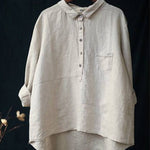 Women's Lapel Neck Casual Solid Colour Cotton And Linen Long Sleeve Shirt
