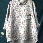Pink Spring Floral Repeat Pattern Printed Women's Casual Cotton And Linen Shirt