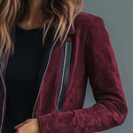 Women's Vintage Burgundy Leather Patchwork Suede Jacket