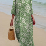 Women's Vintage Floral Art Print Pocket Cotton Dress