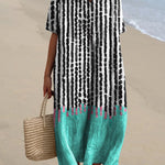 Women's Polka Dot Stripes Are Color-blocked Watercolor Splash Fluid Art Print Flowy Dress
