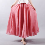 Women's Cotton Linen Skirt Casual Elastic High Waist Pleated A-Line Beach Skirts