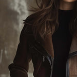 Women's Vintage Contrast Collar Faux Leather Jacket