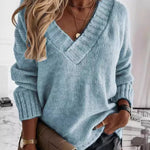 V-neck Long-sleeved Pullover Sweater Top