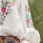 Cotton and Linen Floral Embroidery Long Sleeve Shirt