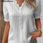Women's Hollow Short Sleeve European and American Dress Shirt