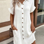 Women's Casual Solid Color Button Down Short Sleeve Dress