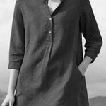 Women's Solid Color Loose Elegant Casual Cotton And Linen Shirt