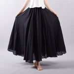 Women's Cotton Linen Skirt Casual Elastic High Waist Pleated A-Line Beach Skirts