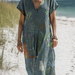 Night Woodland Animal Pattern Printed Women's Pocket Cotton Dress