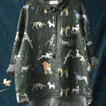 Vintage Lovely Dogs Art Print Casual Cotton And Linen Shirt