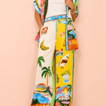 Women's Printed Short Sleeve Shirt And Trousers Casual Suit