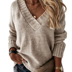 V-neck Long-sleeved Pullover Sweater Top
