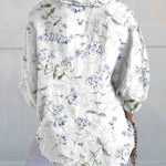 Women's Purple Floral Print Casual Linen V-neck Shirt