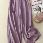 Women's Literary Solid Color Cotton and Linen Wide-leg Pants Cropped Pants