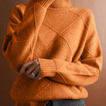 Women's Solid Color Stylish Long-sleeved Loose turtleneck Warm Casual Knitted Sweater