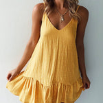 Women's Solid Color Loose Sexy Casual V-neck Cotton And Linen Dress