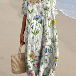 Women's Vintage Lovely Floral Art Print Casual Flowy Dress