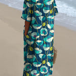 Blue Poppy Floral Pattern Printed Women's Flowy Dress