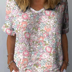 Women's Lovely Cute Floral Art Print Casual Cotton And Linen Shirt