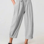 Women's Slacks with Cotton and Linen Drawstring Pockets