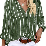 Women‘s Long Sleeve Blouse Ladies Fashion V-Neck Stripe Shirt