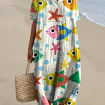 Lovely Cartoon Fish And Sea Star Pattern Printed Women's Flowy Dress