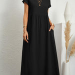 Women's Solid Color Cotton Linen Round Neck A-Line Dress