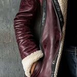 Women's Vintage Burgundy Lambskin Faux Leather Coat