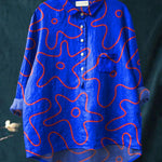 Women's Abstrct Flower Art Print Casual Cotton And Linen Shirt