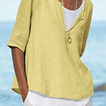 Women's Solid Color Loose Elegant Casual Cotton And Linen Mid-sleeve Shirt