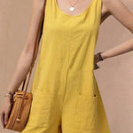 Women's Cotton Overalls Casual Sleeveless Shorts Romper Jumpsuit