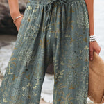 Woodland Vegetation Pattern Printed Women's Cotton And Linen Casual Pants