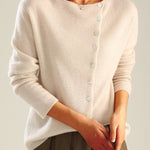 Women's Retro Style Round Neck Single-Row Button Cashmere Knit Thin Cardigan
