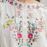 Cotton and Linen Floral Embroidery Long Sleeve Shirt