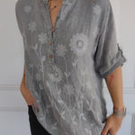 Women's Art Print Casual Cotton And Linen Henry Collar Shirt
