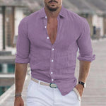 Men's Casual Solid Color Lapel Cotton Blend Long Sleeve Shirt