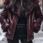 Vintage Fur Collar Zip-lined Leather Jacket