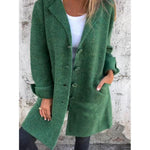 Women's Solid Color Lapel Cardigan with Pockets Single Breasted Mid-Length Jacket