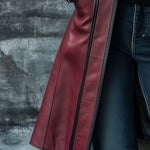 Women's Retro Contrast Color Stand Collar Leather Coat