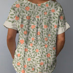 Women's Lovely Cute Flowers Art Print Casual Cotton And Linen Shirt