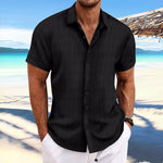 Men's Cotton Linen Stripe Print Loose Short Sleeve Lapel Shirt
