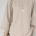 Women's Solid Color Loose Elegant Casual Cotton And Linen T-Shirt